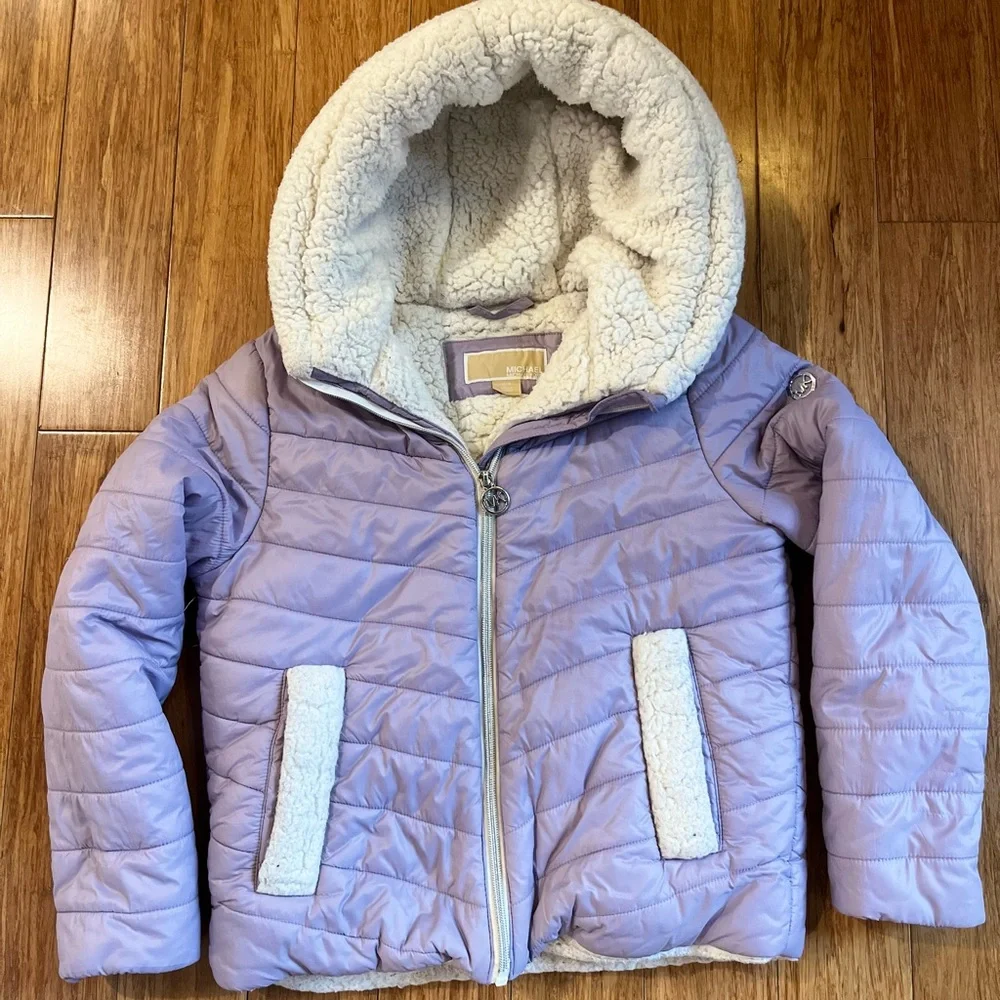 MICHAEL Michael Kors Girl's Puffer Coat Sherpa Hood Lilac Size 10/12